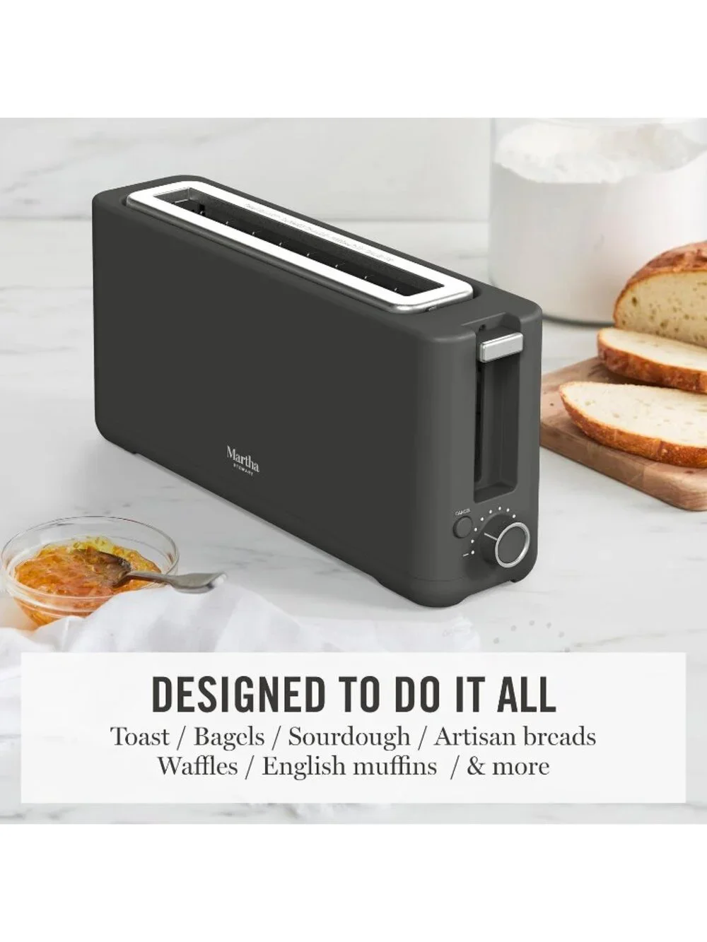 2 Slice Caviar Gray Extra Wide Removable Crumb Tray Slot Stainless Steel Toaster
